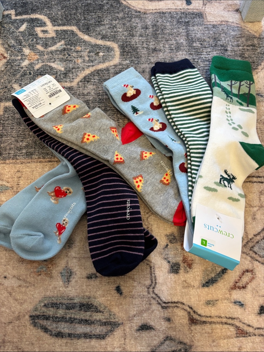 NWT. Crewcuts kids Mixed Pattern Crew Socks - 6 pair! Size large